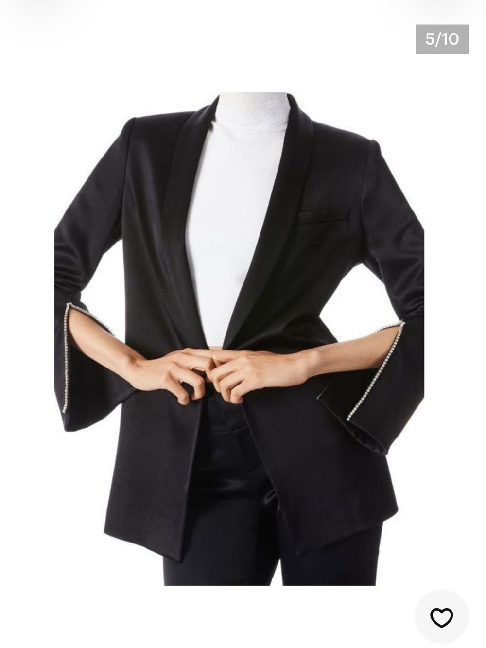 Alice + Olivia Black Open-Front Blazer with jeweled sleeve trim